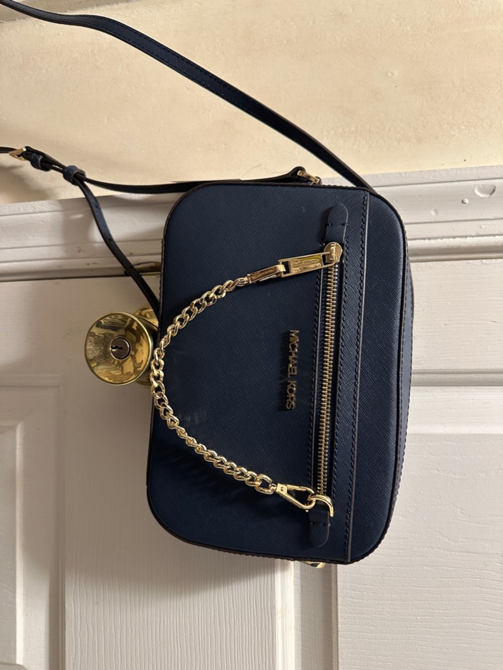 Michael Kors Navy Crossbody with Gold Chain Detail